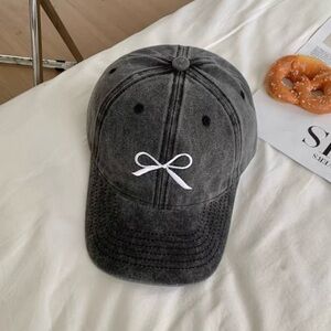 Grey Cap with White Bow Embroidery